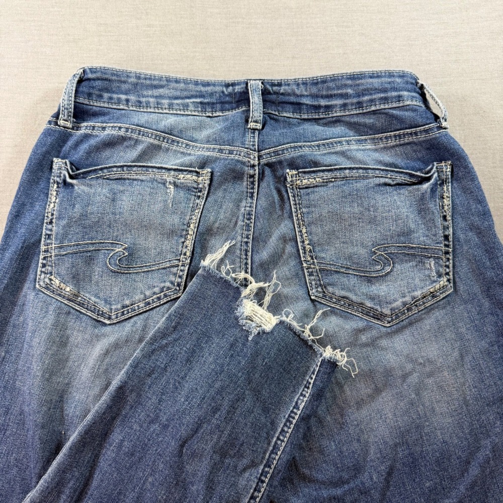 Silver Jeans Boyfriend Jeans Women's W30 L29 Blue Good Distressed Raw Hem